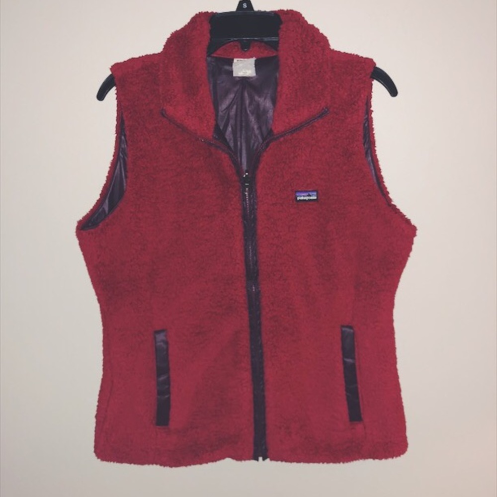 red fuzzy patagonia vest